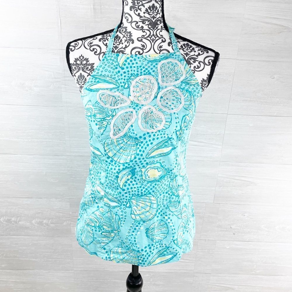 Lilly Pulitzer Shorely Blue Embroidered Seashell Halter Top